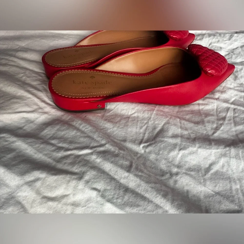 Kate Spade  Red Pointed Toe Mules  8B – Low Block Heel – Slip-On Designer Shoes - Picture 12 of 12
